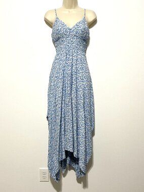 Womens Cottagecore Asymmetrical Floral Babydoll Maxi Dress S Milkmaid Blue Angel